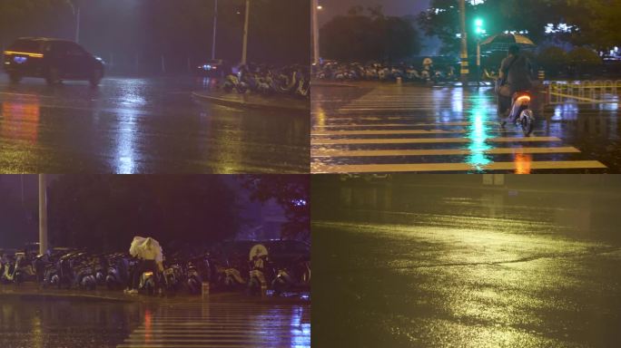 雨夜骑车的行人