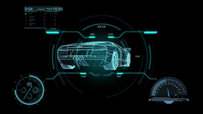 3D全息汽车科技感线框动画