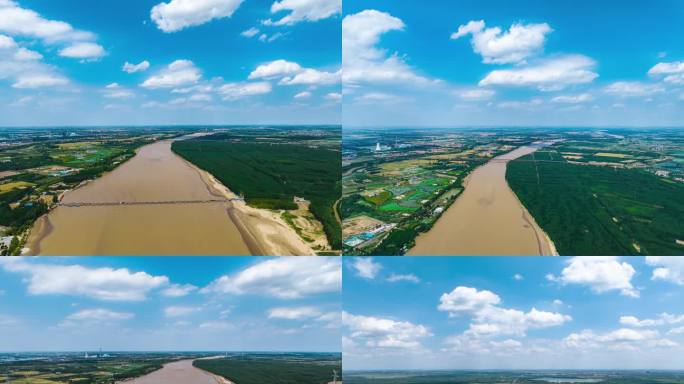 【滨州】黄河-黄河大桥航拍蓝天白云延时