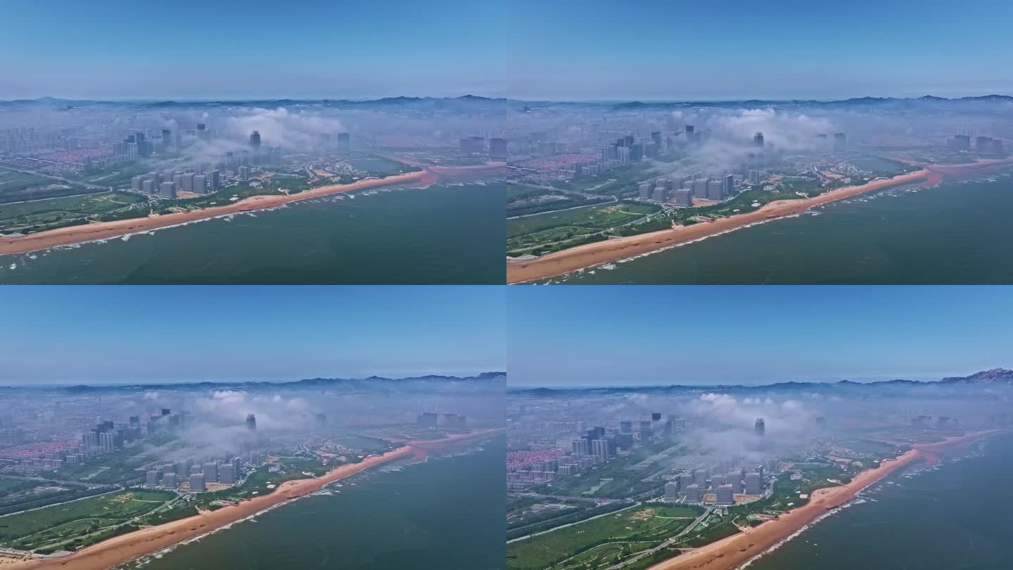 青岛西海岸城市阳台平流雾航拍