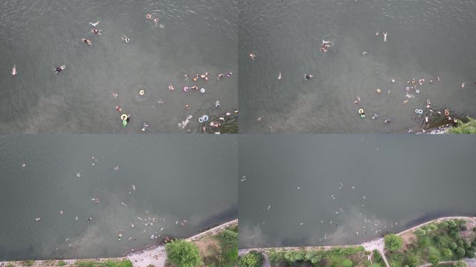 夏天暑假孩子学生野外江里河里游泳玩水安全