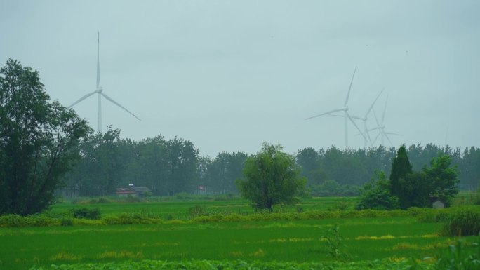 【长焦】雨季风力发电风叶转动