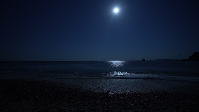 海边夜景海浪延时