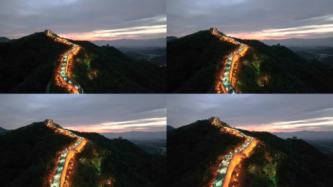 航拍北京延庆八达岭长城夜景