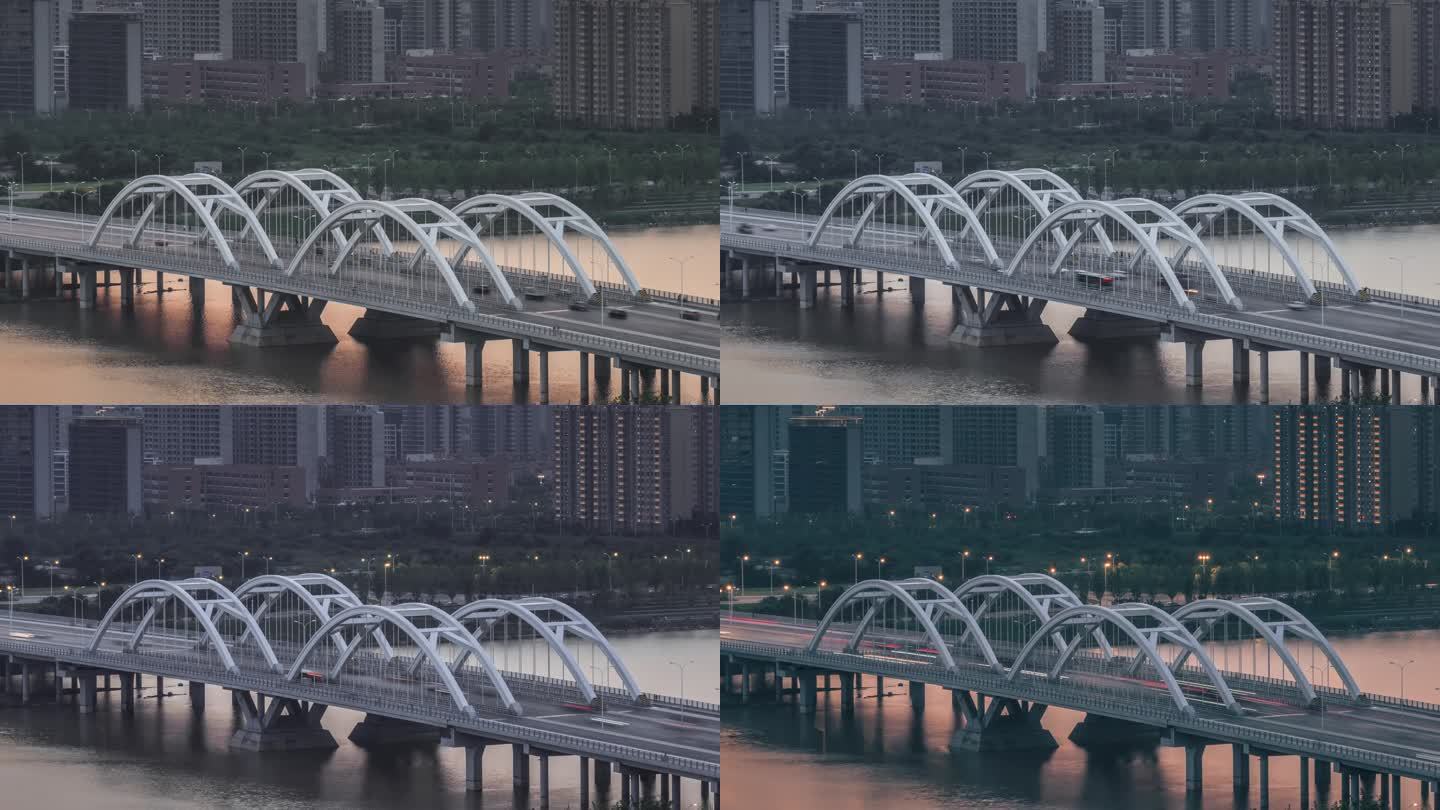 西安渭河城市桥梁城市风光日转夜延时摄影4