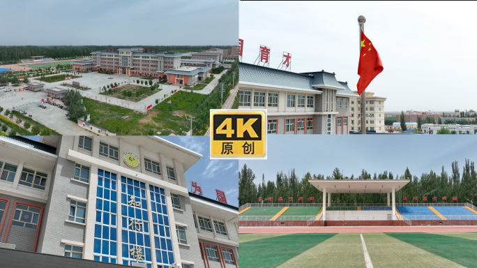 新疆且末第一中学校园建筑绿洲4K航拍