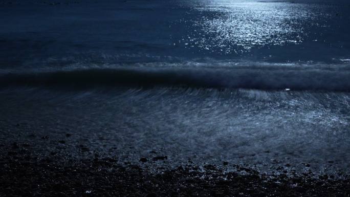 海边夜景海浪延时