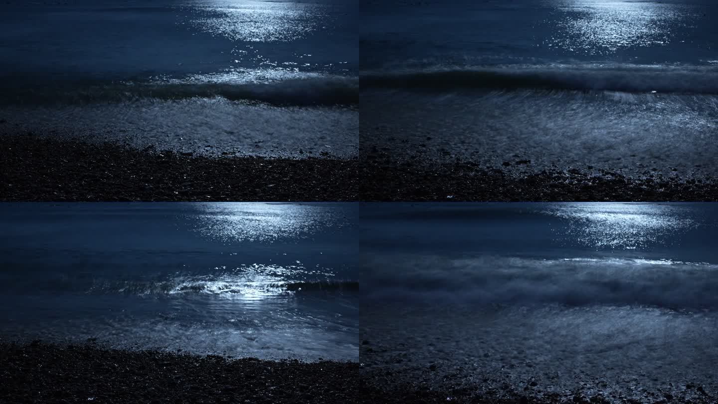 海边夜景海浪延时