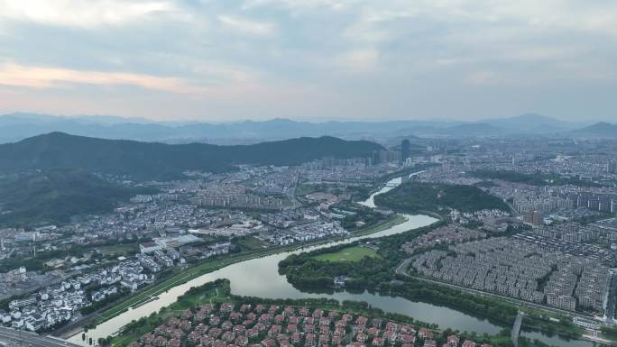 浙江绍兴诸暨城市浦阳江开化江西施故里实拍