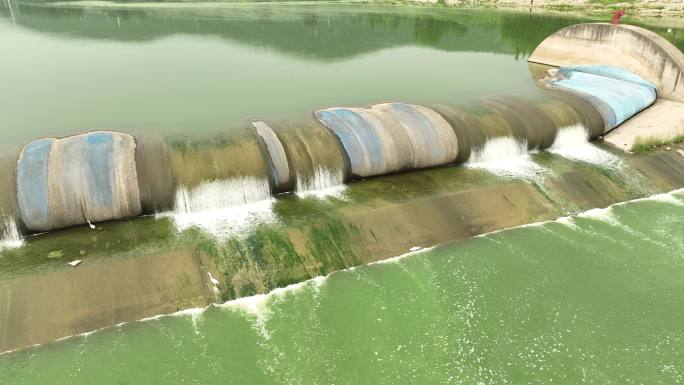费县橡胶坝航拍环绕 河流  水系 温河