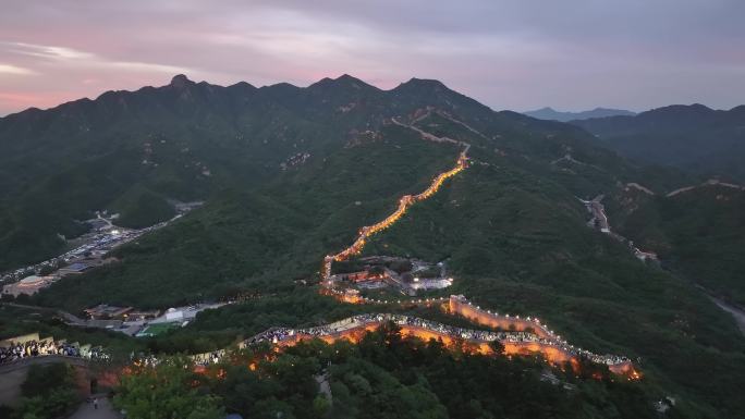 航拍北京延庆八达岭长城夜景