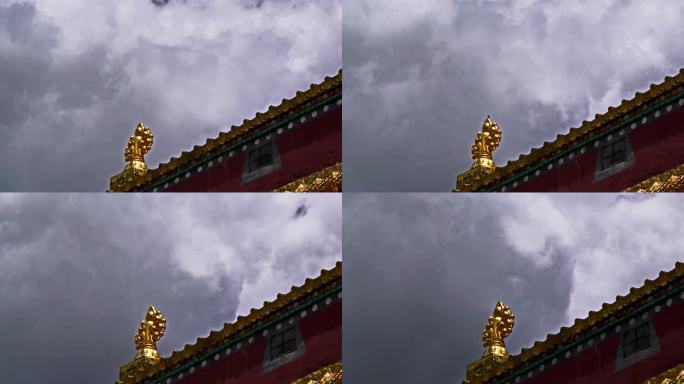 寺院金色装饰云延迟