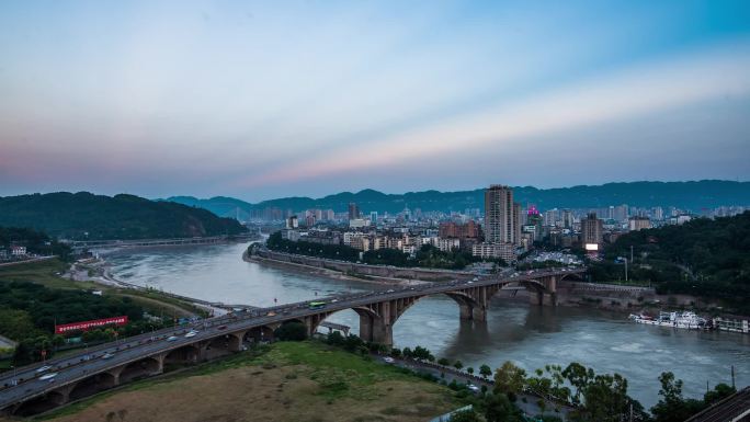 宜宾城区岷江桥日转夜延时摄影