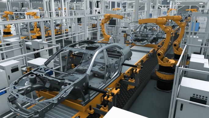 新能源汽车电动汽车生产线智能车间工厂动画