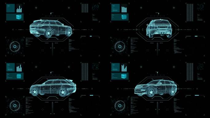 3D全息汽车科技感线框动画