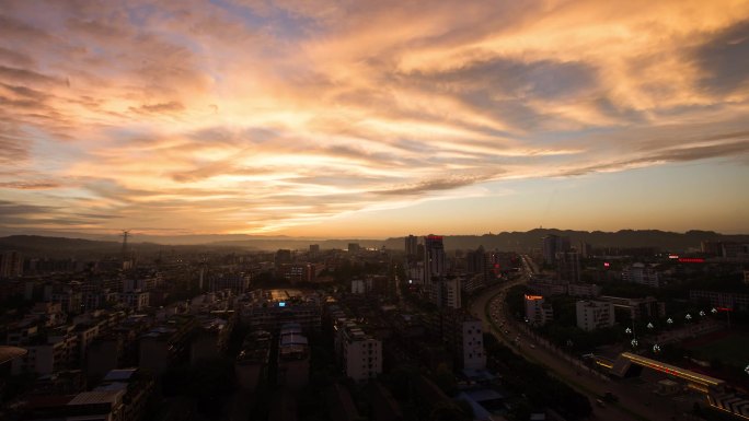 宜宾市翠屏区城区上空晚霞延时视频