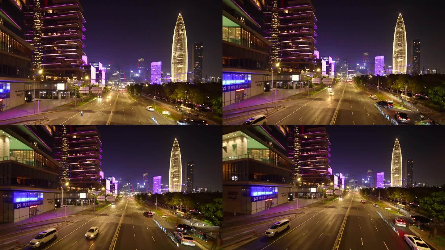 深圳南山夜晚车流后海阿里中心