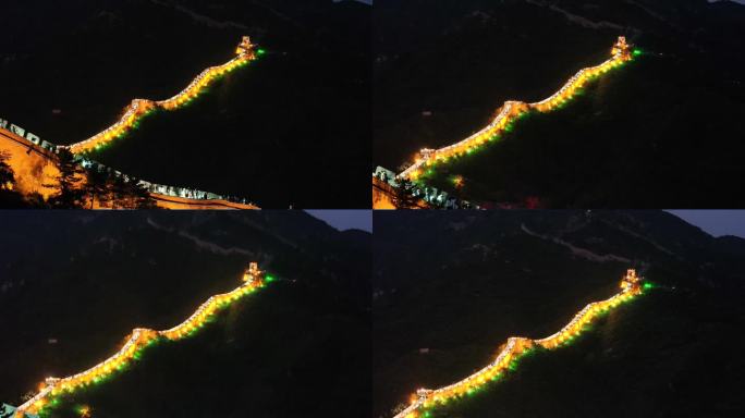 航拍北京延庆八达岭长城夜景