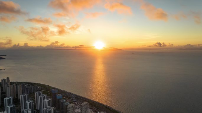 航拍珠海唐家格力海岸日出4k延时