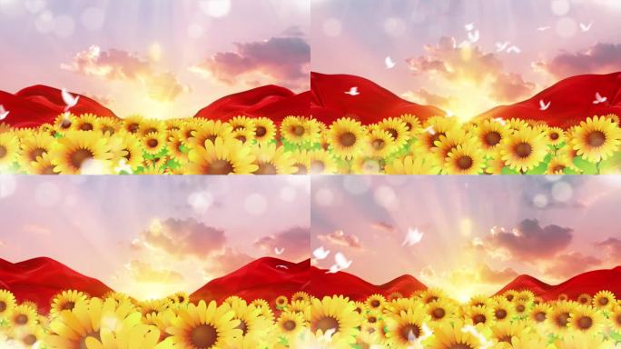 4k大气向日葵少儿红领巾红绸背景视频