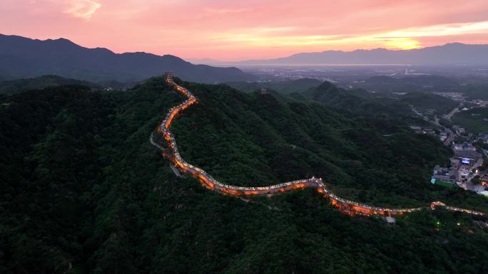 航拍北京延庆八达岭长城夜景