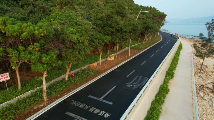 航拍深圳杨梅坑鹿嘴大道跑步者