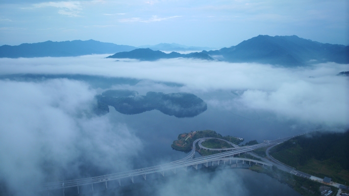 合集 延时航拍杭州市淳安县宋村云海的早晨