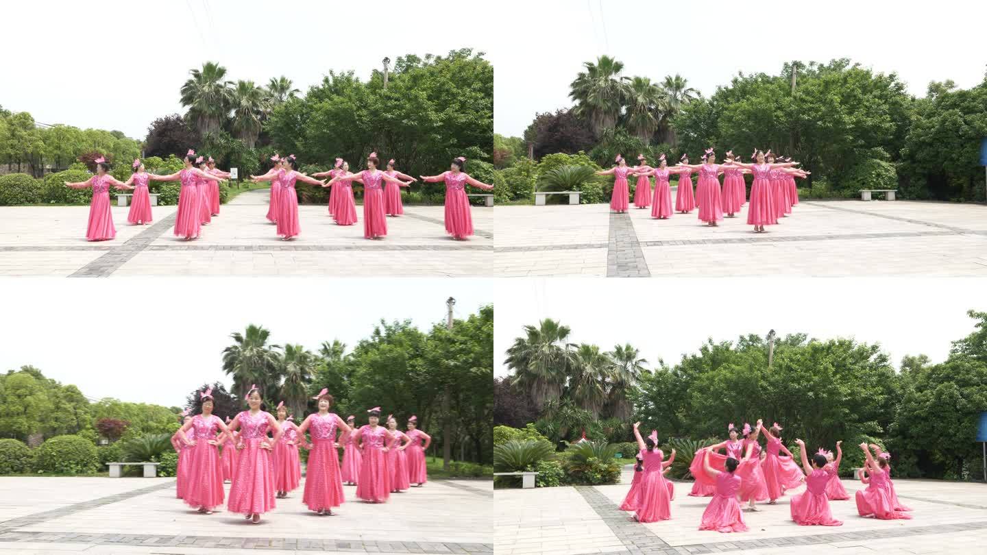 老年妇女居民广场舞健身文体运动跳舞舞蹈