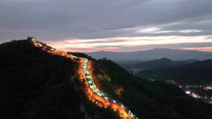 航拍北京延庆八达岭长城夜景
