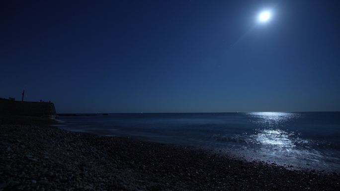 海边夜景海浪延时