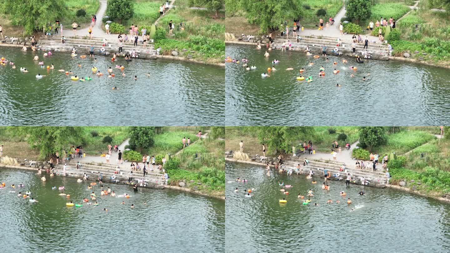 夏天暑假孩子学生河里江水游泳玩水安全隐患