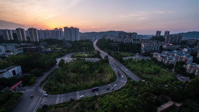 宜宾市城区中坝桥立交夜景日转夜延时摄影