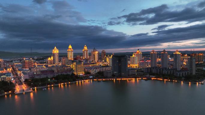 中国内蒙古满洲里市城市夜景风光