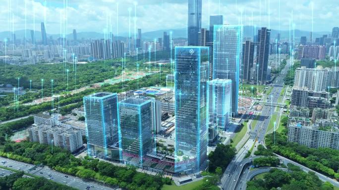 深圳科技光线点线城市实景合成AE模板
