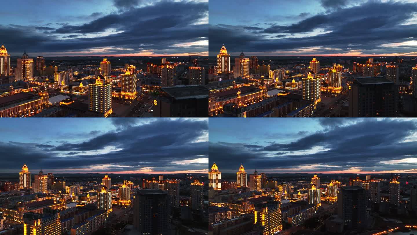 中国内蒙古满洲里市城市夜景风光