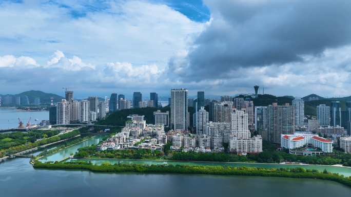 暴风雨后的厦门城市市中心航拍