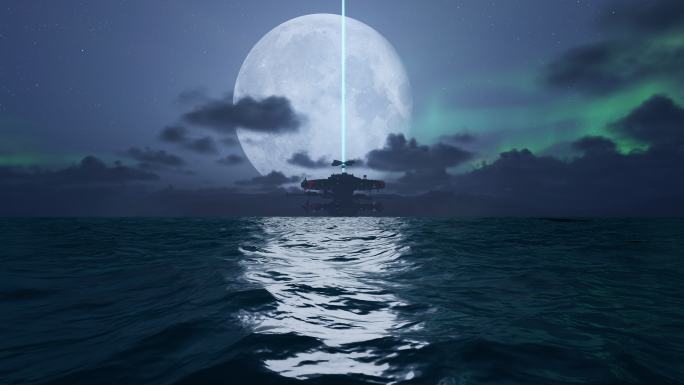 月亮大海极光跑云科幻唯美