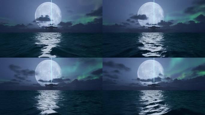 月亮大海极光跑云科幻唯美