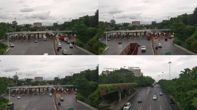 快速路高速路收费站雨后车流通行