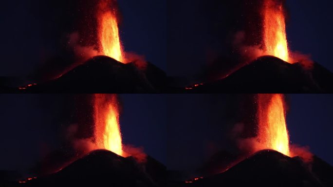 在夜的埃特纳火山喷发