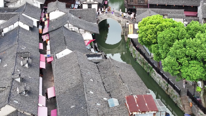 4K原素材-航拍上海新场古镇，洪福港