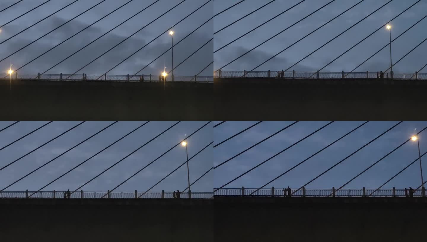 傍晚在桥上看风景的人视频素材
