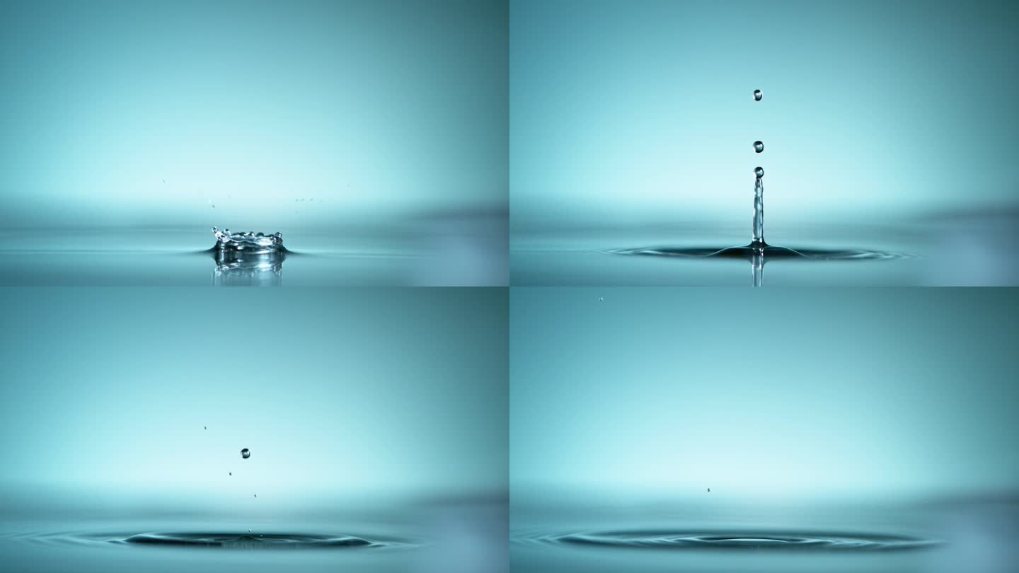 宏观水滴在水面上拍击，随水滴的概念放松，慢动作