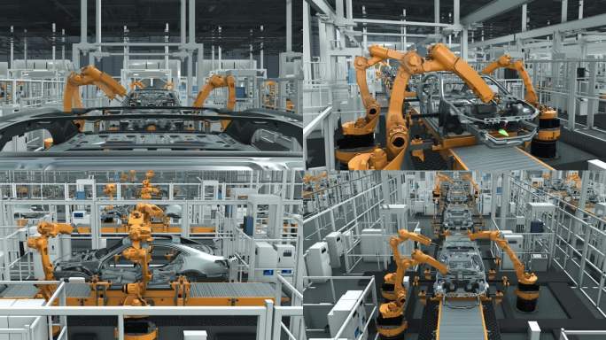 电动汽车自动化智能生产车间工厂机械臂焊接
