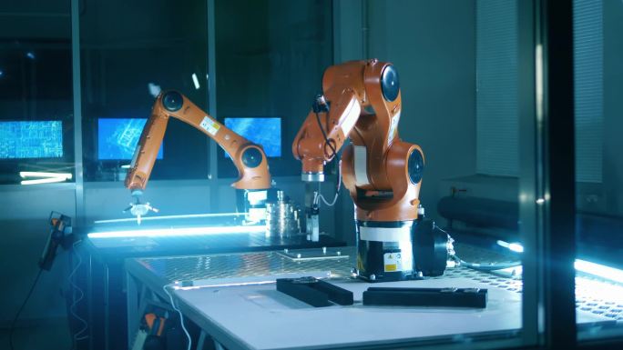 机器人的手臂在科学实验室里重新安置物体