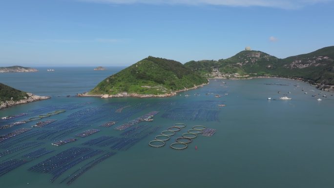 4K航拍海上水产养殖温州南麂列岛