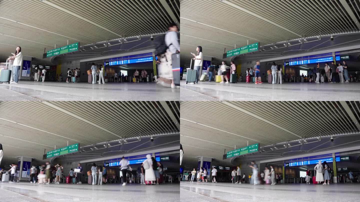火车站人流动车站进站延时摄影
