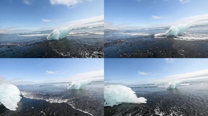 Jokulsarlon泻湖，冰岛。夏天冰山在桥下奔流。