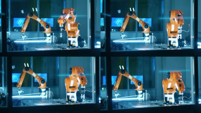有两个运作正常的机器人机制的科学实验室