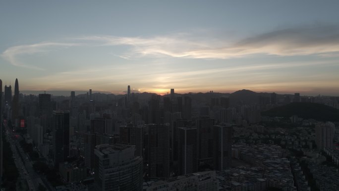 深圳罗湖区日落航拍大景